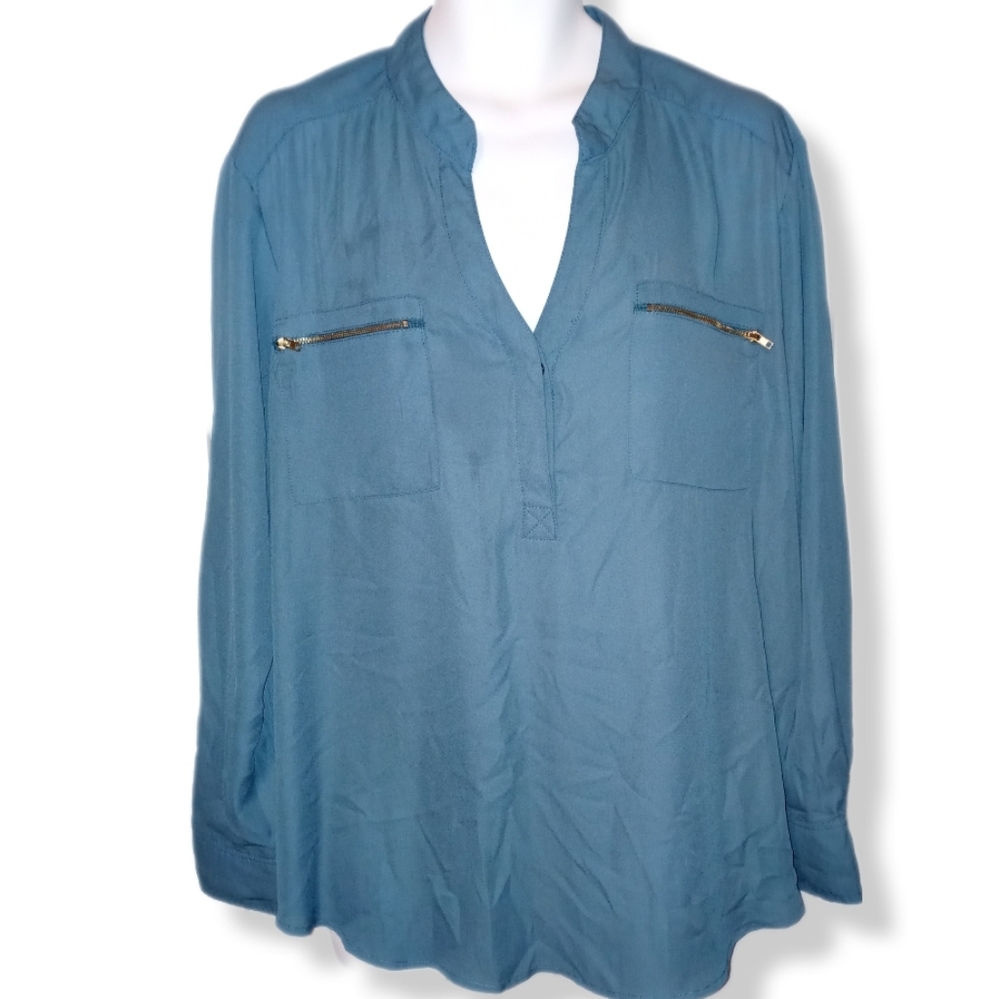Ophelia Roe Women Hunter Green Long Sleeve Blouse